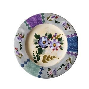 GIBSON Elite Purple Yellow Hand Painted Wildflower 11" Dinner Plates Set of 4